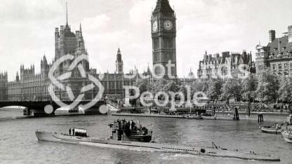 German submarine at Westminster Pier, 1945