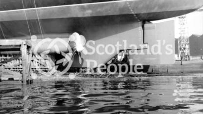 Stern and propellers of Queen Elizabeth 2, Clydebank, 1967