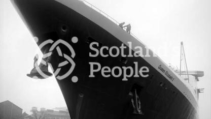 Bow and anchors of RMS Queen Elizabeth 2, Clydebank, 1968