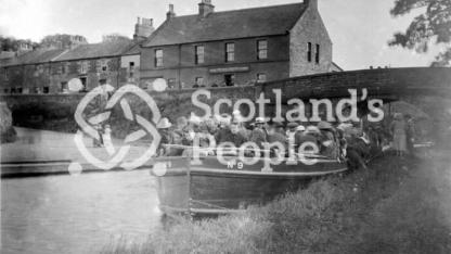 Sunday school outing onboard barge at Ratho, Edinburgh, 1920