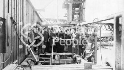Launching No.6 caisson of Forth Bridge, 1885