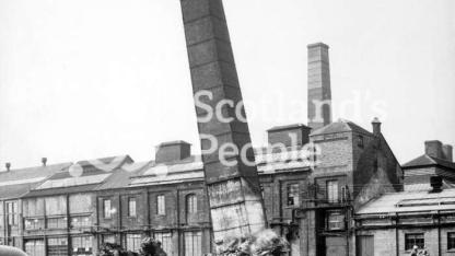 Chimney collapsing, Carron Works, 20th century