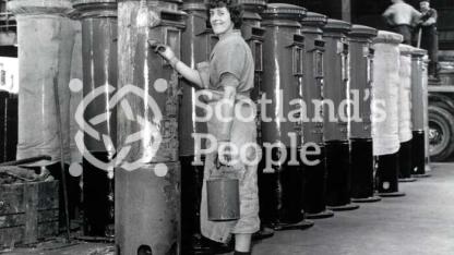 Painting pillar boxes, 1950s