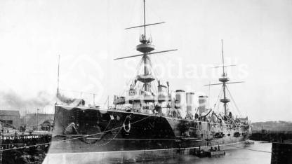 HMS Terrible, view of the port side from the bow end, 1895