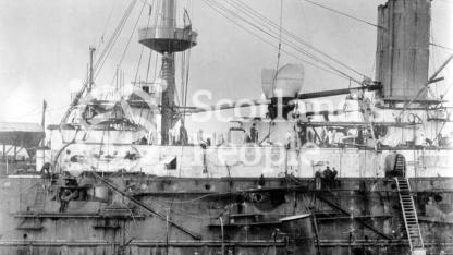 HMS Jupiter, view of the port-side from the bridge to the first funnel, 1895