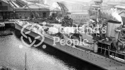 HMS Repulse, Royal Navy Reknown-Class Battlecruiser in dock shortly before commissioning, 2nd August 1916