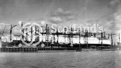 The Canadian Pacific Line ocean liner the RMS Empress of Britain on stocks