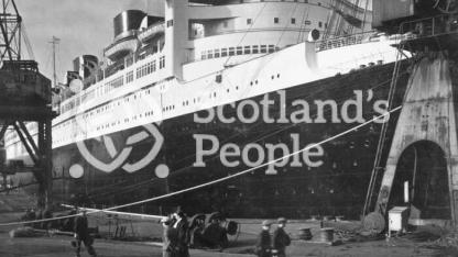 The Starboard Side of the Cunard Line ocean liner RMS Queen Mary