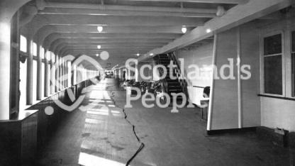 Promenade Deck looking aft of the Cunard Line ocean liner RMS Queen Mary