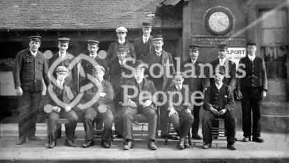 Railway staff at Dreghorn Station, c 1907