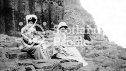Edwardian ladies at Fingal's Cave, 1908