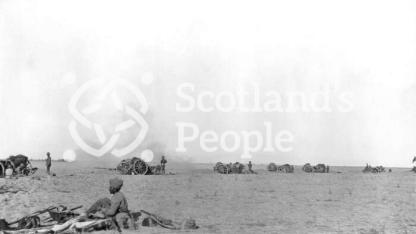 Royal Field Artillery battery in action in Mesopotamia, c 1917