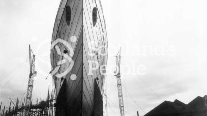 The bow of the Cunard Line ocean liner RMS Lusitania on the slipway of John Brown & Co Ltd, Clydebank