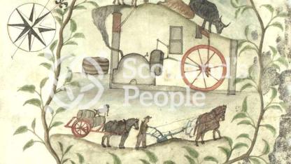 Vignette of distilling and farming, 1798