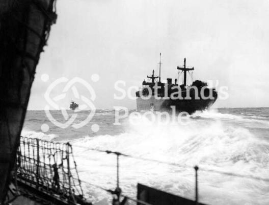 Ships of a convoy in heavy weather, 1939-1945