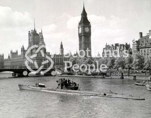 German submarine at Westminster Pier, 1945