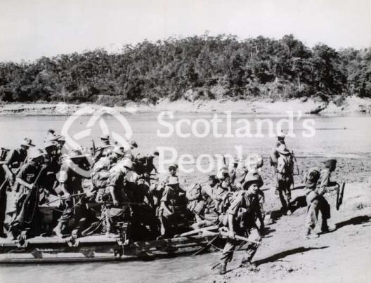 Troops crossing Chindwin River, 1944