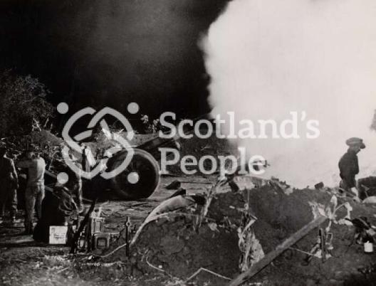 British howitzer firing, 1944-1945