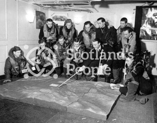 Fleet Air Arm briefing before attack on Tirpitz, 1944