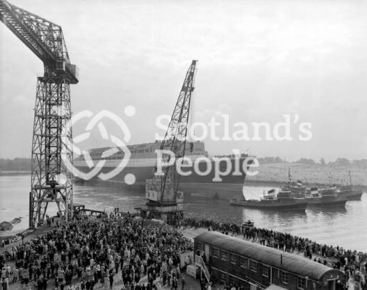 RMS Queen Elizabeth 2 on River Clyde after launch, 1967