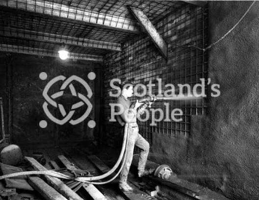 Shotcreete operator at Blairhill Colliery, 1965