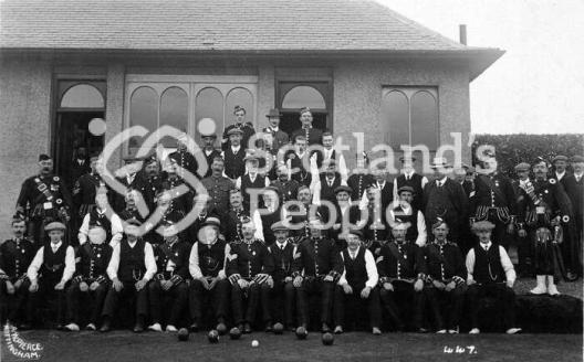 Soldiers and civilians at bowling club, c 1910