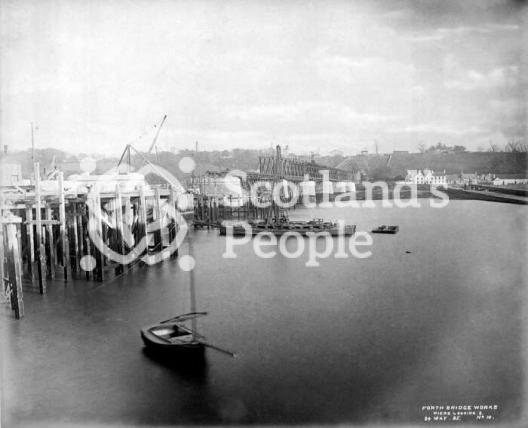 Forth Bridge piers during construction, 1885