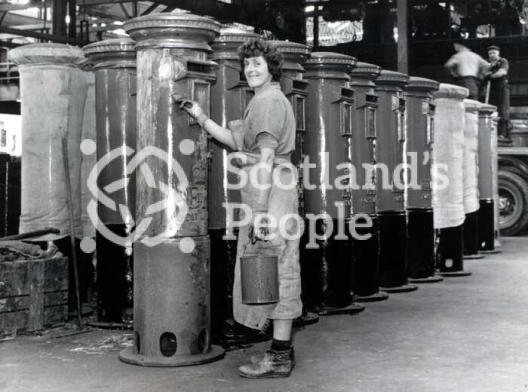 Painting pillar boxes, 1950s