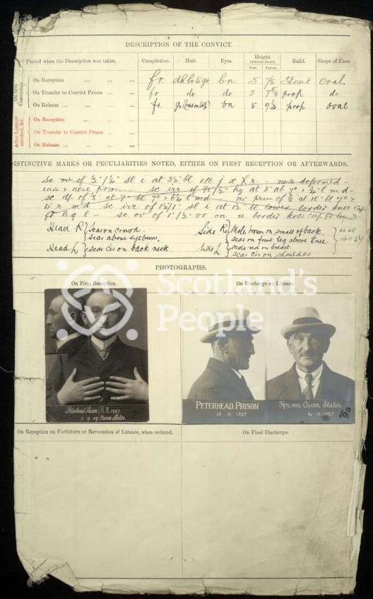 Oscar Slater prison record, 1909-1927