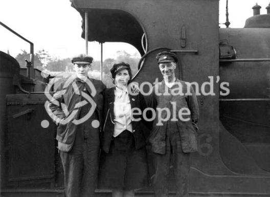 Caledonian Railway staff and locomotive, 1944