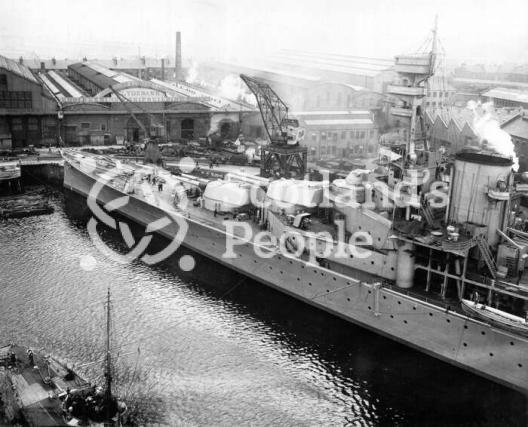 HMS Repulse, Royal Navy Reknown-Class Battlecruiser in dock shortly before commissioning, 2nd August 1916