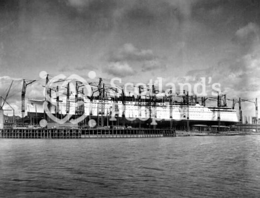 The Canadian Pacific Line ocean liner the RMS Empress of Britain on stocks