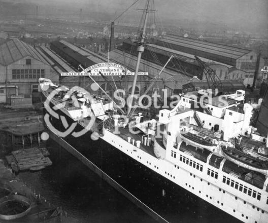Fore end of the Cunard line ocean liner RMS Queen Mary