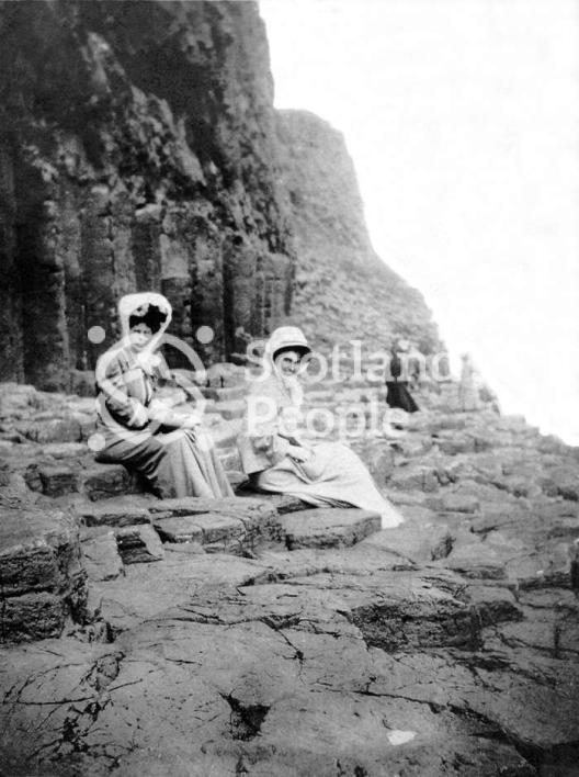 Edwardian ladies at Fingal's Cave, 1908