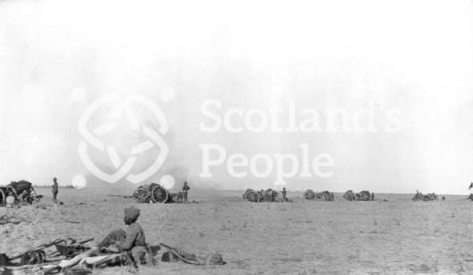 Royal Field Artillery battery in action in Mesopotamia, c 1917