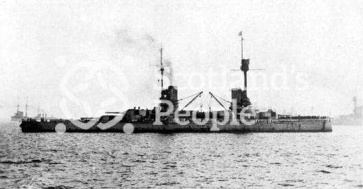 Postcard entitled \"The Armistice Meeting\" at Scapa Flow 1918 depicting a \"Kaiser\" Class German Battleship