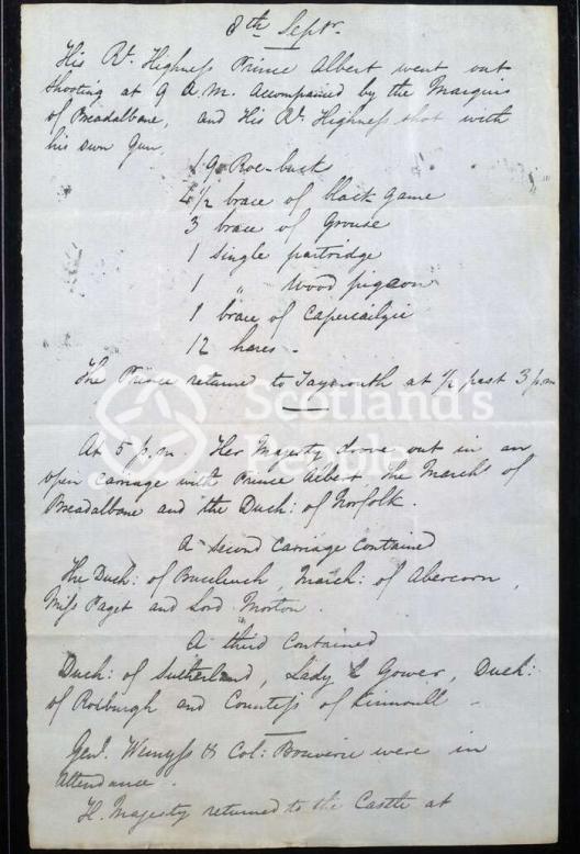 Account of Prince Albert's day of shooting in the Highlands
