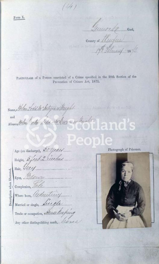 Greenock Prison - particulars of prisoner