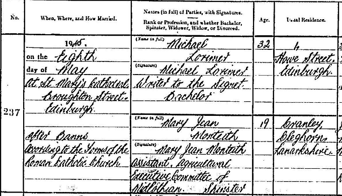 Monteith Lorimer wedding 1945