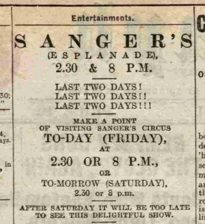 Detail from the advertisement promoting the circus’s tour in Dundee The Evening Telegraph, Friday 17th June 1921. Courtesy of DC Thomson and the British Newspaper Archive.&nbsp;