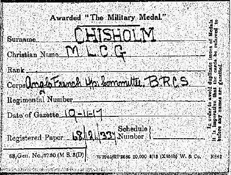 Campaign medal card of Mairi Gooden Chisholm, British Red Cross Society, 19th November 1917. Crown copyright, The National Archives,&nbsp;WO 372/23/90310