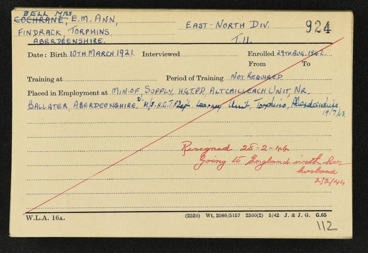 WTC index card for Ann Cochrane or Bell.&nbsp;