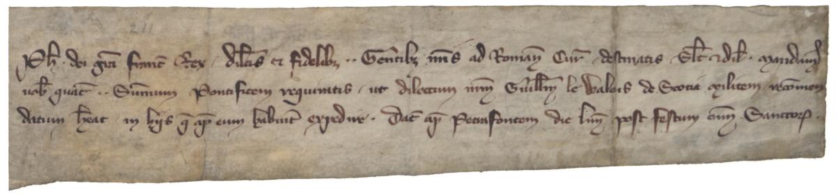 A small piece of parchment featuring ornate handwriting