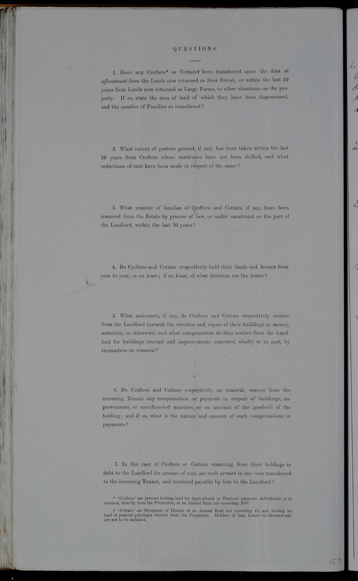 Page from a return from the proprietor (or factor) of the estate of Largie.