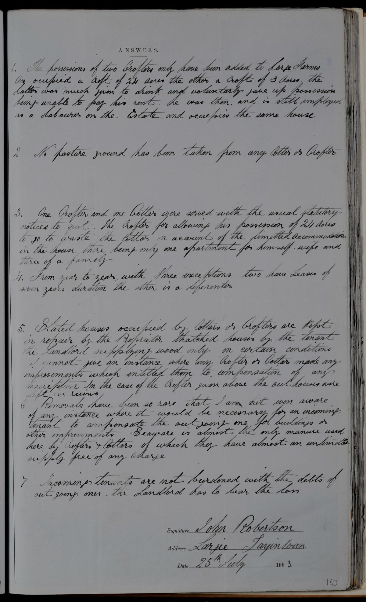 Page from a return from the proprietor (or factor) of the estate of Largie.