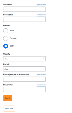 Screenshot of search form