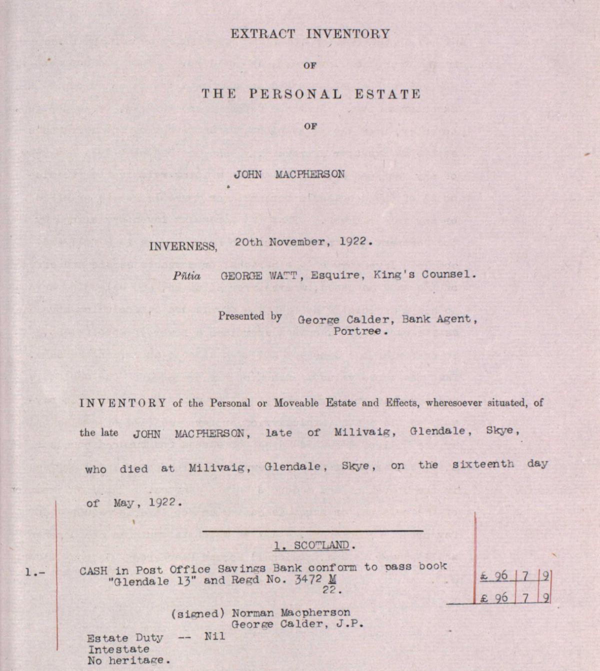 Detail from John MacPherson’s inventory Crown copyright, NRS, Wills and Testaments, SC29/44/64 image 911